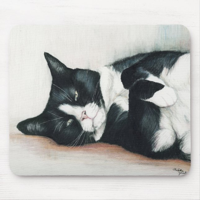 "Tuxedo Cat" Art Mouse Pad (Front)