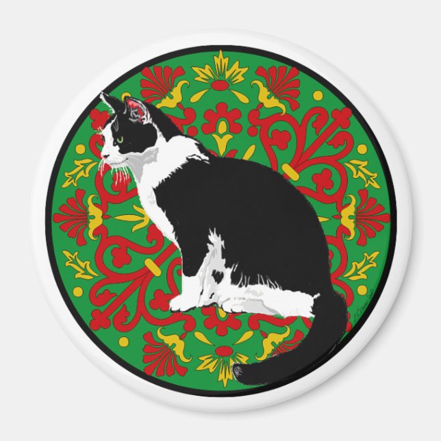 Tuxedo Cat Baroque Magnet (Front)