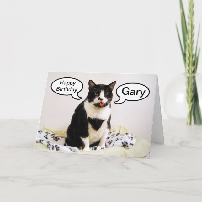 Tuxedo Cat Birthday Gary Humour Card (Front)