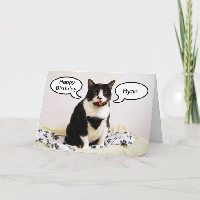 Tuxedo Cat Birthday Ryan Humour Card (Front)