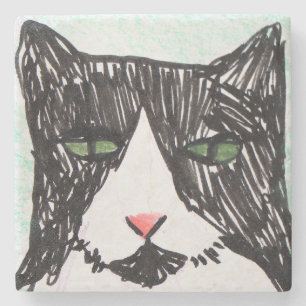Tuxedo Cat Black and White Cats Stone Coaster