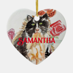Tuxedo Cat Black and White Childs Name Decoration