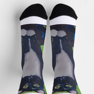 Tuxedo cat black/white athletic sock large 