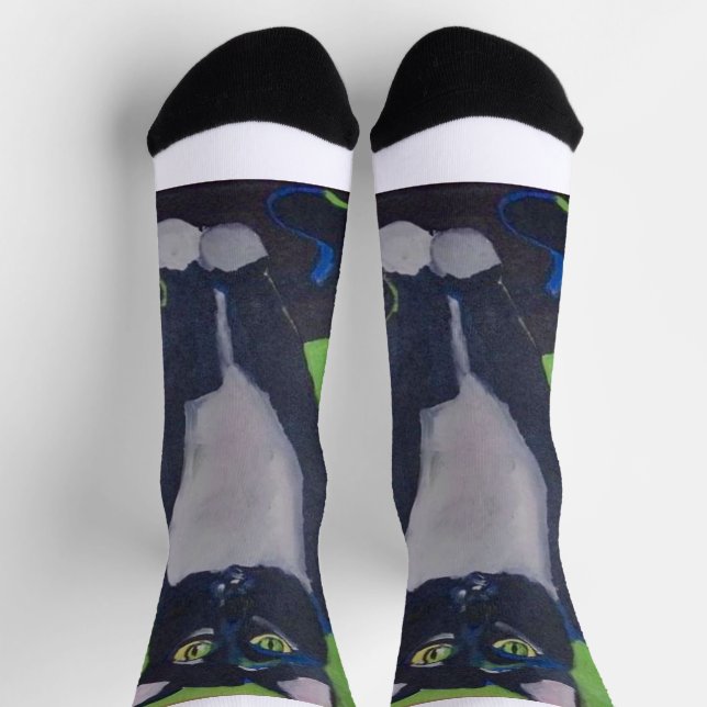 Tuxedo cat black/white athletic sock large  (Top)