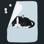 Tuxedo Cat {blue} Baby Blanket<br><div class="desc">Adorable illustration of a cute black and white kitten taking a nap.</div>