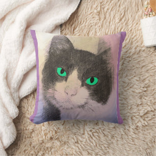 TUXEDO CAT BLUE EYES THROW PILLOWS
