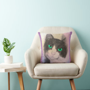 TUXEDO CAT BLUE EYES THROW PILLOWS