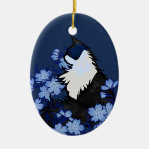 Tuxedo Cat blue tuxedo cats artwork tuxie cat      Ceramic Tree Decoration