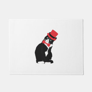 Tuxedo Cat Bow Tie Day Top Hat Halloween Valentine Doormat