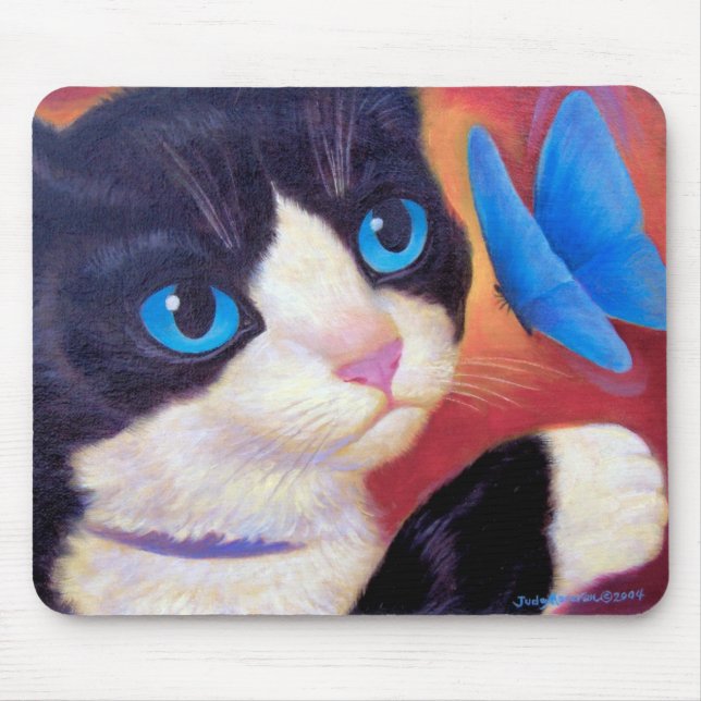 Tuxedo Cat Butterfly Painting - Multi Mouse Pad (Front)