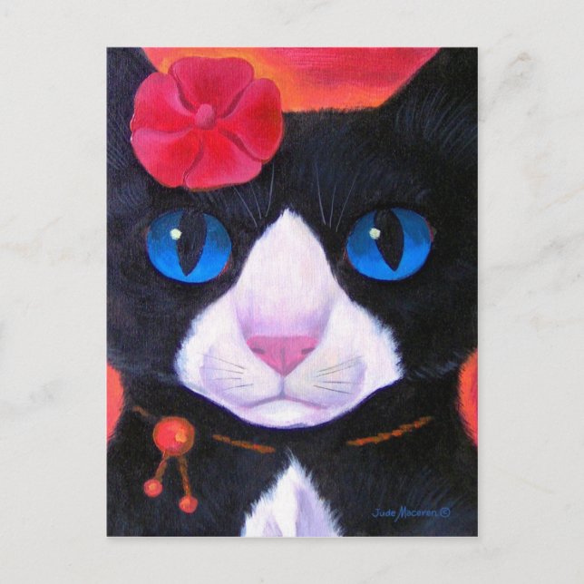 Tuxedo Cat Butterfly Painting - Multi Postcard (Front)