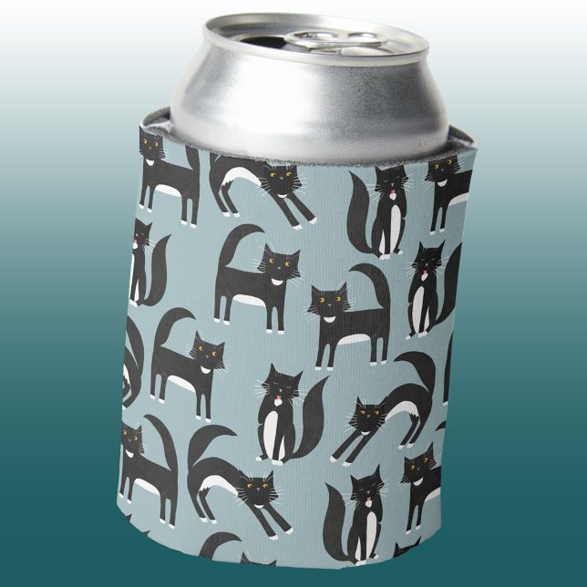 Tuxedo Cat Can Cooler (Black and white tuxedo cat pattern can cooler)
