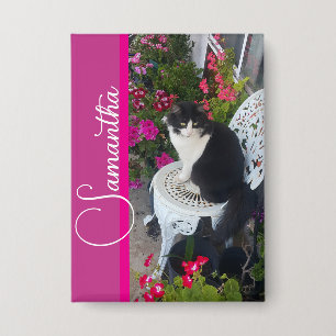 Tuxedo Cat Cats and Flowers Girls Name Dark Pink b