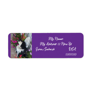 Tuxedo cat Cats Art Return Address Labels Purple