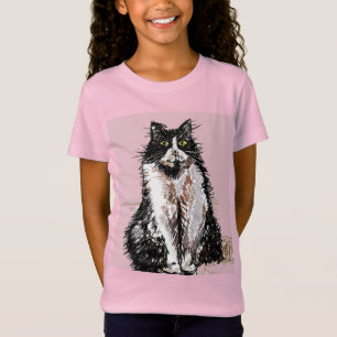 Tuxedo Cat cats cute Black and White Girls T-Shirt