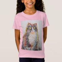 Tuxedo Cat cats cute Pencil Drawing Girls T Shirt