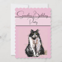 Tuxedo Cat Cats Pink Birthday Party Invitation