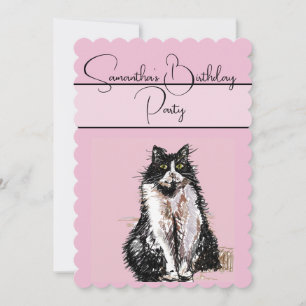Tuxedo Cat Cats Pink Birthday Party Invitation