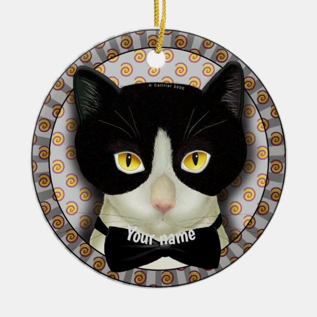 Tuxedo Cat   Ceramic Tree Decoration (Front)
