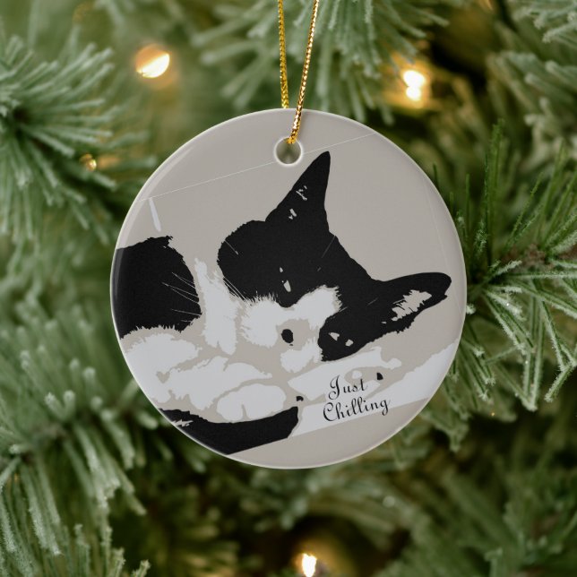 Tuxedo Cat Chilling Ceramic Tree Decoration (Tree)