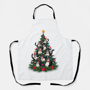 Tuxedo Cat Christmas Tree Tuxedo Cat Lights Xmas M Apron