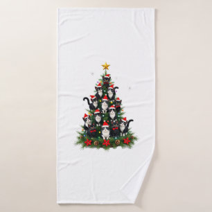 Tuxedo Cat Christmas Tree Tuxedo Cat Lights Xmas M Bath Towel