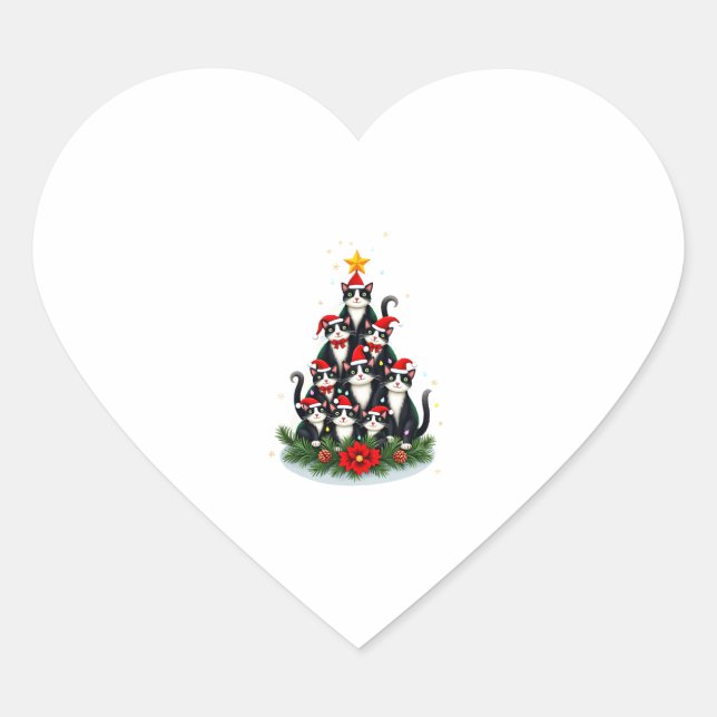 Tuxedo Cat Christmas Tree Tuxedo Cat Lights Xmas M Heart Sticker (Front)