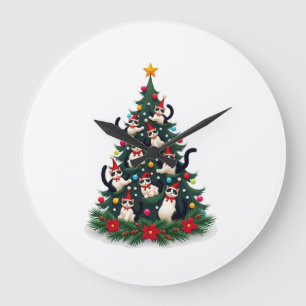 Tuxedo Cat Christmas Tree Tuxedo Cat Lights Xmas M Large Clock