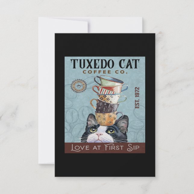 Tuxedo Cat Coffee Co. Love At First Sip Funny Cat Thank You Card (Front)