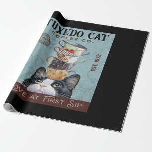 Tuxedo Cat Coffee Co. Love At First Sip Funny Cat Wrapping Paper
