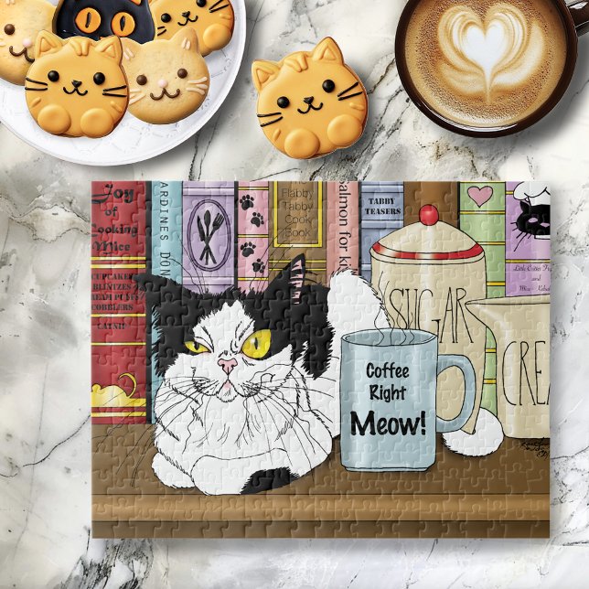Tuxedo Cat Coffee Lover Funny Kitchen Jigsaw Puzzle (Creator Uploaded)