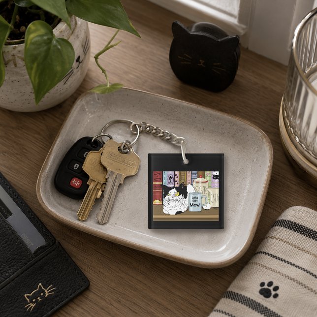 Tuxedo Cat Coffee Lover Funny Kitchen Key Ring (Creator Uploaded)