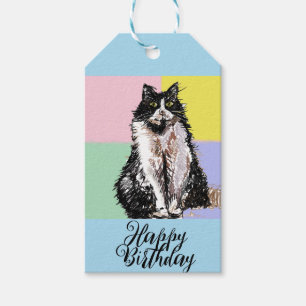 Tuxedo Cat Cute Cats Black White Pastel Blue Gift Tags