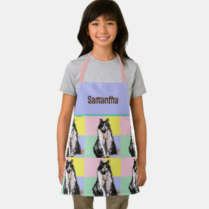 Tuxedo Cat Cute Cats Black White Pastel Rainbow Apron