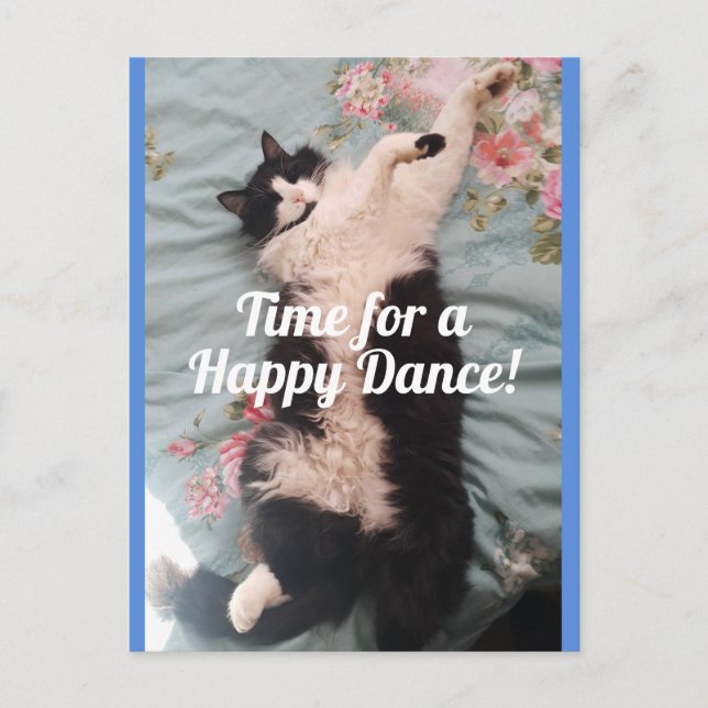 Tuxedo Cat Cute Doing a Happy Dance Postcard (Front)