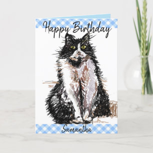 Tuxedo Cat Cute Drawing Black and White Cats  Card
