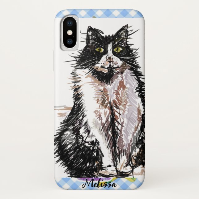 Tuxedo Cat Cute Drawing Black and White Cats Girls Case-Mate iPhone Case (Back)