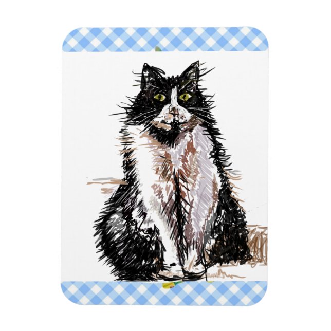 Tuxedo Cat Cute Drawing Black White Cats Magnet (Vertical)