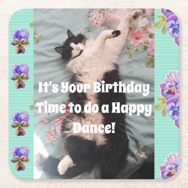 Tuxedo Cat Cute Funny Cats Happy Birthday Coasters (Front)