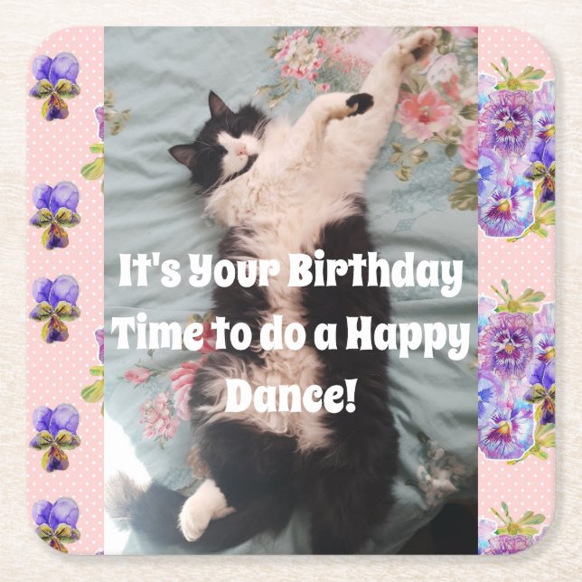 Tuxedo Cat Cute Funny Cats Happy Birthday Coasters (Front)