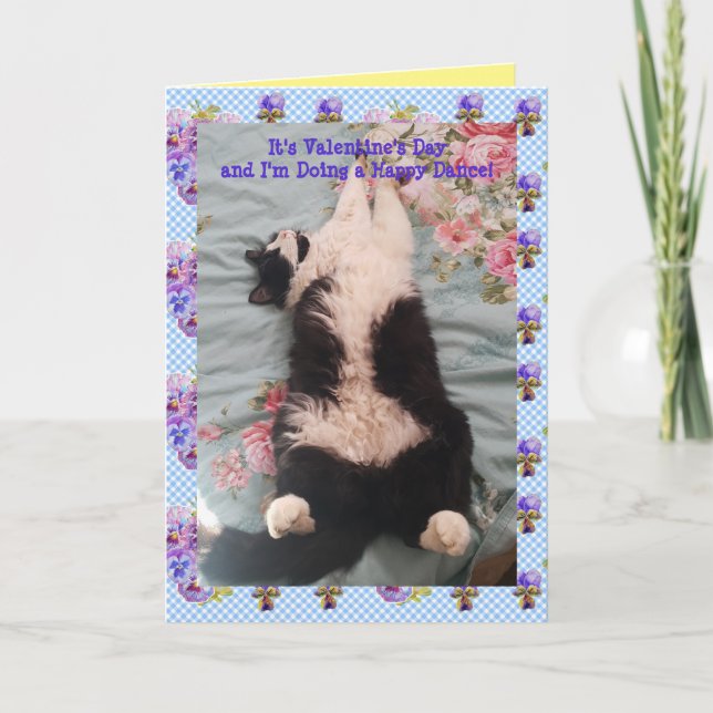 Tuxedo Cat Cute Funny Happy Dance Valentines Day Card (Front)