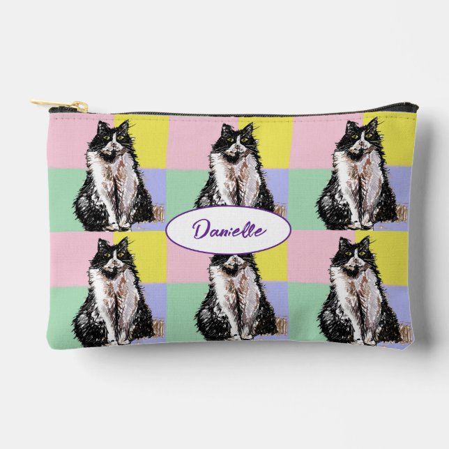 Tuxedo Cat Cute Pastel Colours Black Cats Girls Accessory Pouch (Front)