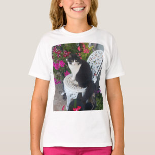 Tuxedo Cat Cute Pretty Flowers Black Cats Girls T-Shirt