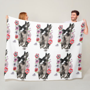 Tuxedo Cat Cute Pretty Flowers Cats Watercolor Fle Fleece Blanket