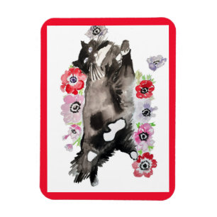 Tuxedo Cat Cute Pretty Flowers Cats Watercolor Magnet