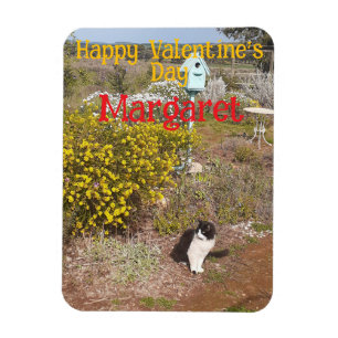 Tuxedo Cat Cute Red Yellow Valentines Wifes Name Magnet