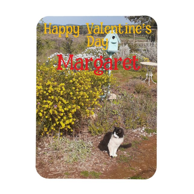 Tuxedo Cat Cute Red Yellow Valentines Wifes Name Magnet (Vertical)