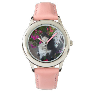 Tuxedo Cat Cute with Pretty Flowers Black Cats Watch