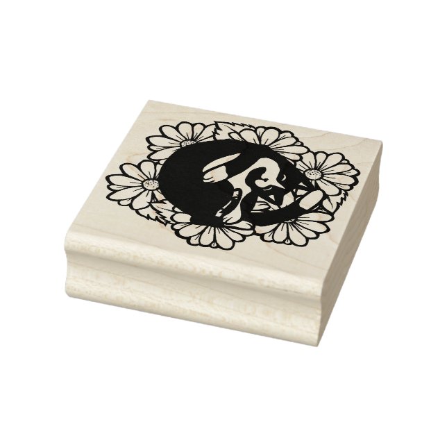 Tuxedo Cat Daisies Art                             Rubber Stamp (Stamp)