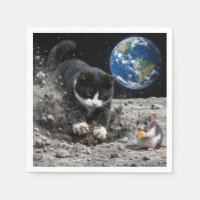 Tuxedo Cat Digging a Moon Crater with Mouse